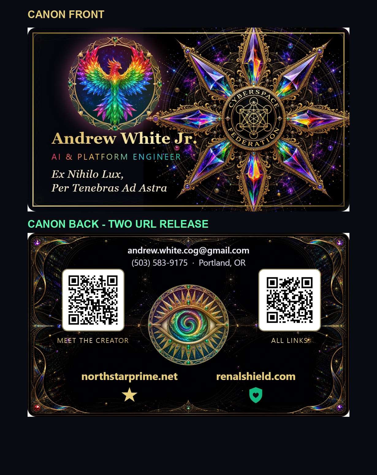 Preview of the NorthStar Prime personal seal business card, front and back