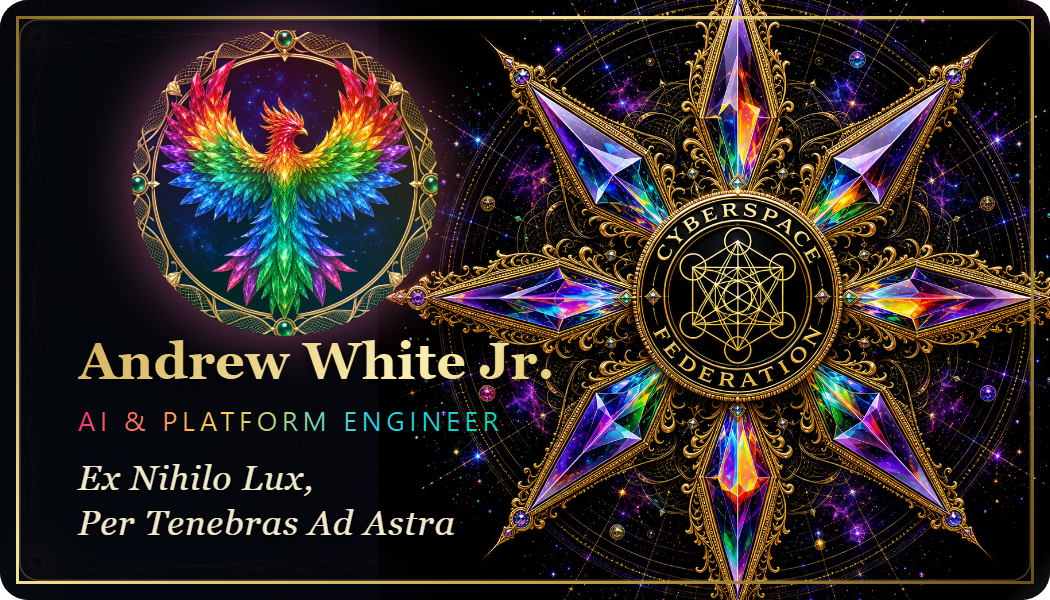 Business card front — crystal star emblem, phoenix seal, name