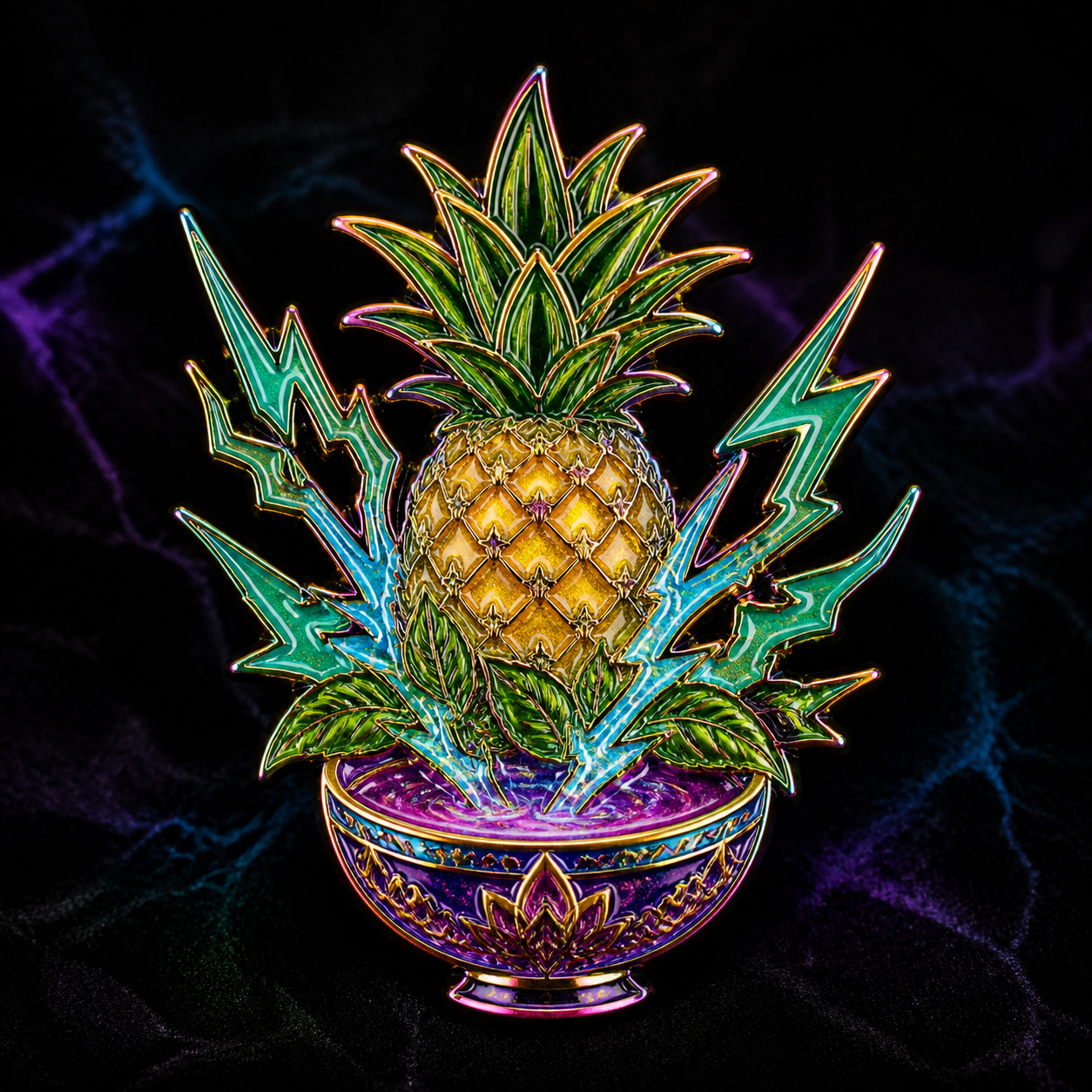 Rainbow Pineapple Lightning Pin concept mockup
