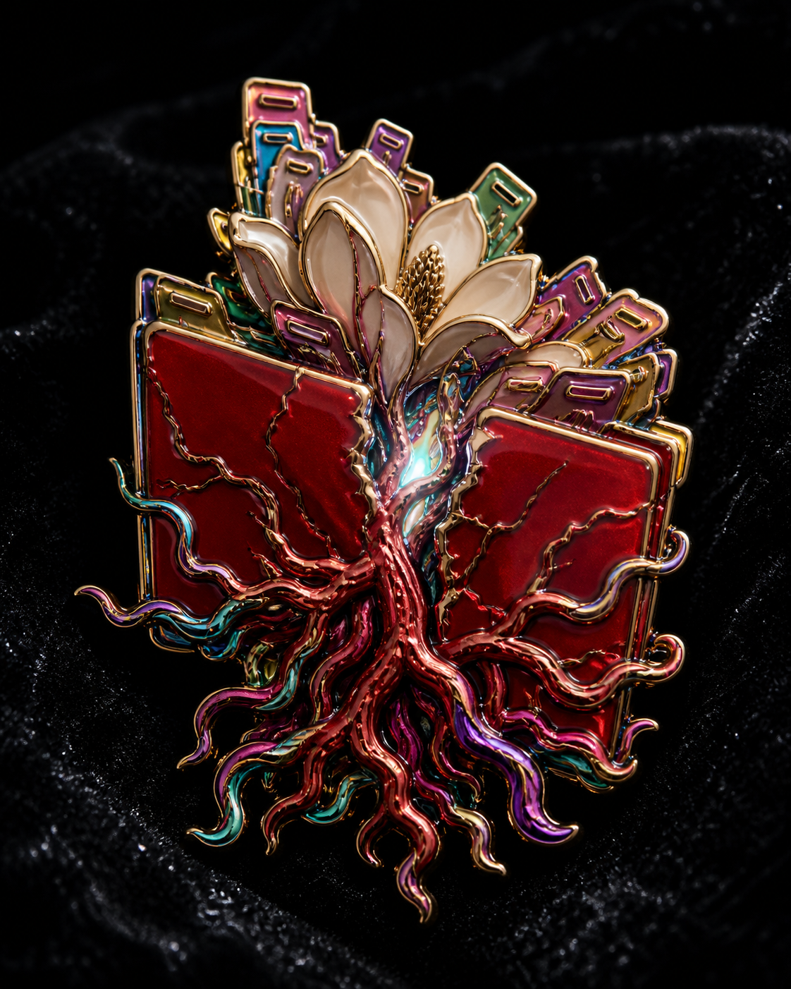 Rainbow Red Archive Root Pin concept mockup