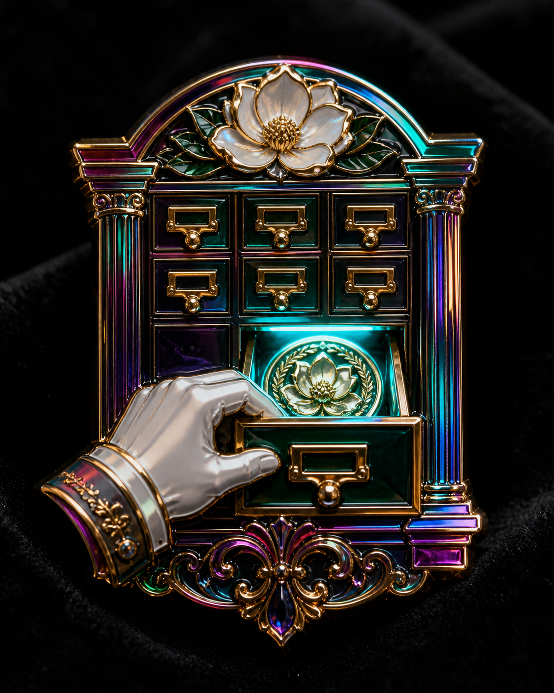 Rainbow White-Glove Filing Court Pin concept mockup