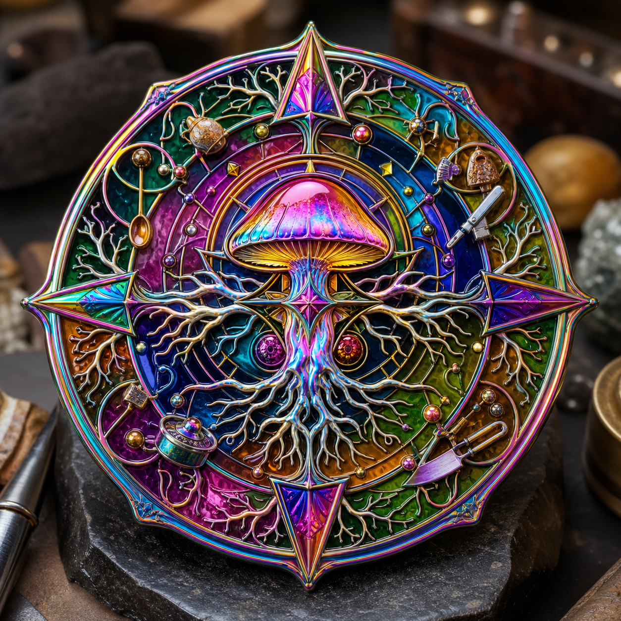 Mushroom Theorem Compass Pin concept mockup