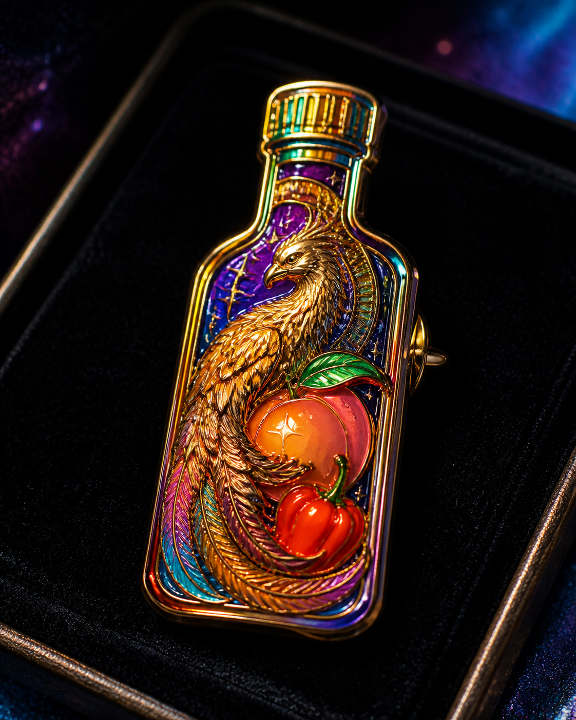 Rainbow Gold-Pheasant Label Pin concept mockup