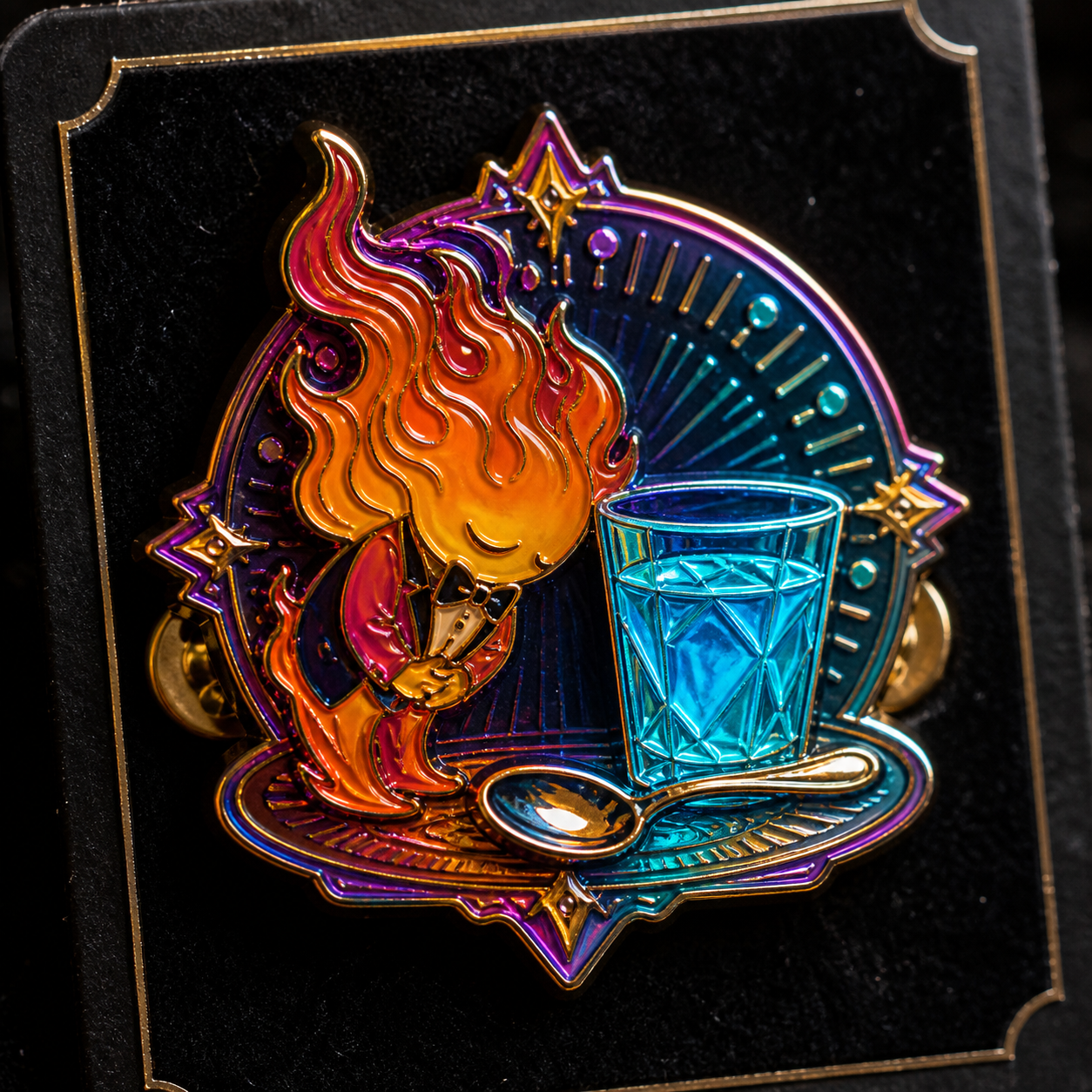 Rainbow Heat-Learns-Manners Pin concept mockup