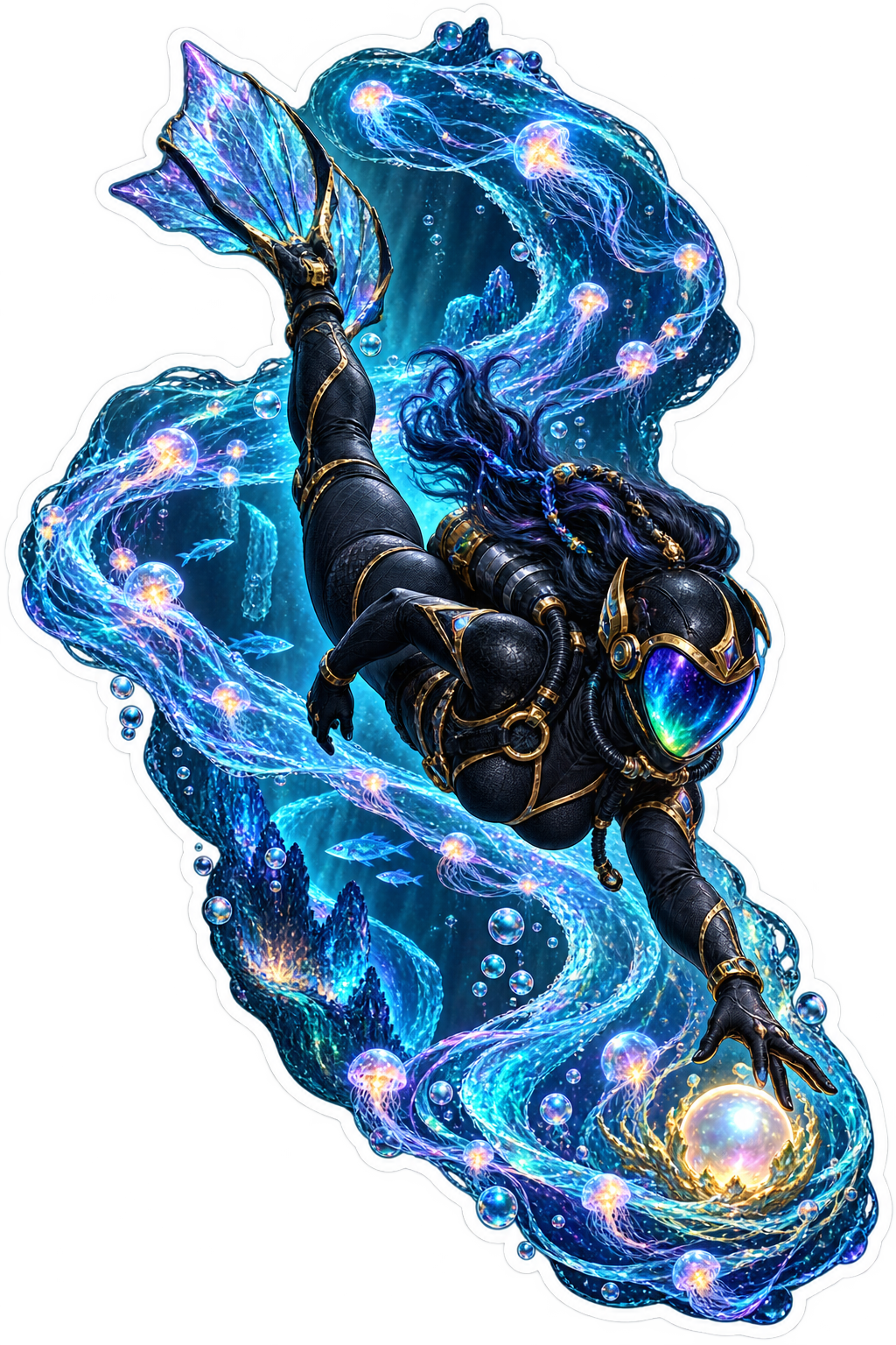 Abyssal Aurora Swimmer die-cut sticker