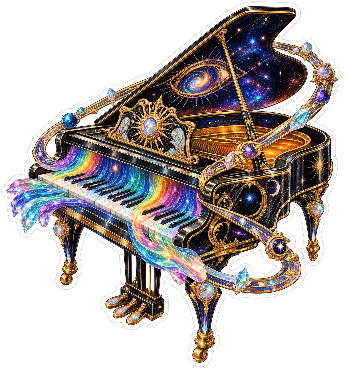 Celestial Piano Orbit die-cut sticker
