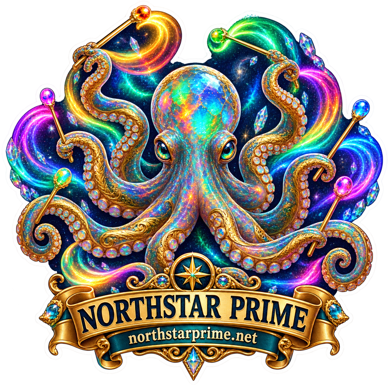 Cosmic Octopus — Opal Aurora Conductor sticker artwork